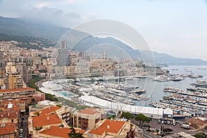 Aerial View on Monaco Harbor with Luxury Yachts