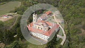 Aerial view of Monastery Grgeteg, National Park Fruska Gora, Serbia