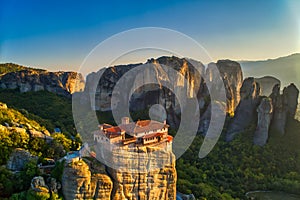 Aerial view from the Monastery Rousanou in Meteora, Greece