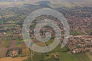 Aerial view of Monor town, Hunga