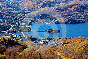 Aerial view Mont Tremblant lake and village