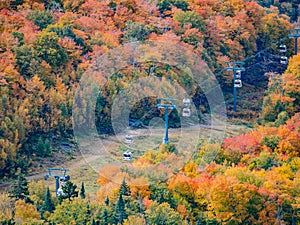 Aerial view of Mont-Tremblant National Park with cable car in fall color