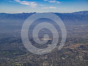 Aerial view of Monterey Park, Rosemead, view from window seat in