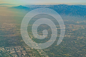 Aerial view of Monterey Park, Rosemead, view from window seat in