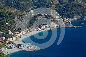 Aerial view of Monterosso al Mare village of Cinque Terre in La Spezia province, Italy