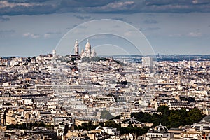 Aerial View on Montmartre Hill and Sacre-Coeur Church