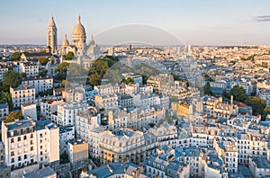 Aerial view of Montmartre and Sacre Coeur Basilica