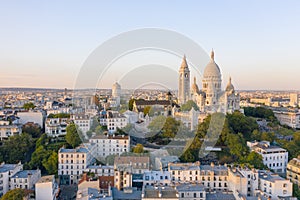 Aerial view of Montmartre and Sacre Coeur Basilica