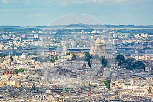 Aerial view of  Montmartre with Sacre-Coeur Basilica  in Paris
