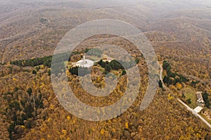 Aerial view at monument Freedom on Fruska Gora mountain, near Novi Sad, Serbia
