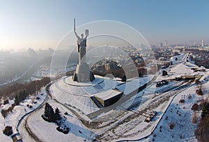 Aerial view of Monument Motherland in Kiev