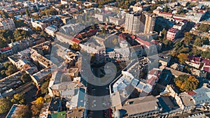 Aerial view of the Monument to the founders of Odessa, Ukraine. City panorama