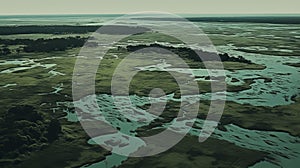 Aerial View Of Moody Marsh Swamp In Duotone Color Scheme