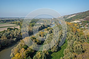 Aerial view of Morava River at Devin - Bratislava, Slovakia