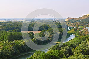 Aerial view of Morava river near Devin castle, Bratislava, Slovakia