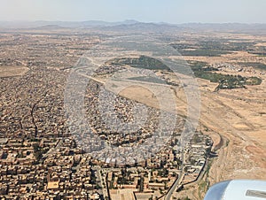 Aerial view of the Moroccan landscape and Marrakesh