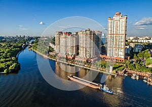 Aerial view of Moscow with skyscrapers over Moskva River