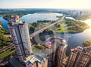 Aerial view of Moscow with Stroginsky bridge