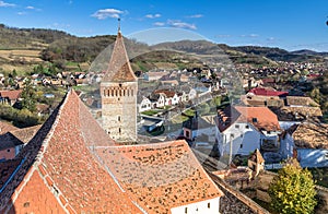 Aerial view of Mosna Vilage and church tower