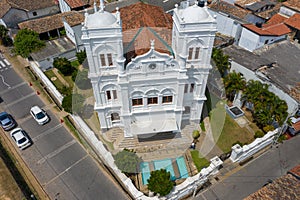 Aerial view of a mosque and a lighthouse in the Galle area on Sri Lanka