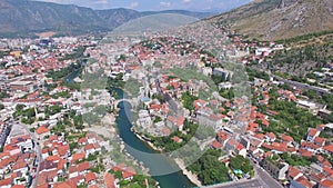 Aerial view of Mostar city on river Neretva in Bosnia