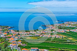 Aerial view of Mosteiros town at Sao Miguel island in Portugal