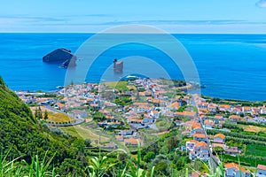 Aerial view of Mosteiros town at Sao Miguel island in Portugal