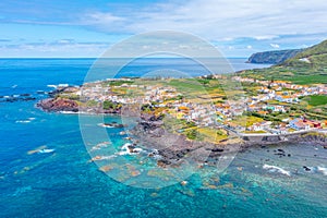 Aerial view of Mosteiros town at Sao Miguel island in Portugal