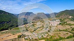 Aerial view of Mostuejols village in the Gorges du Tarn