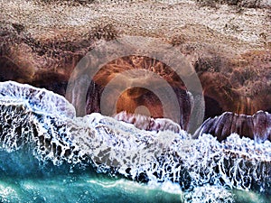 Aerial view of the motion of the undertow in the winter sea photo