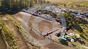 Aerial view of the motocross track on which the race is going with viewers