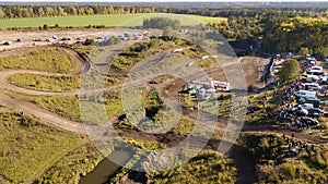 Aerial view of the motocross track on which the race is going with viewers