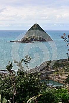 Aerial view of Moturoa Island from Paritutu Rock in New Plymouth photo