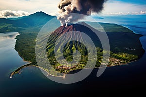 Aerial view of Mount Bromo Volcano, East Java, Indonesia, Aerial view of Gamalama Volcano on Ternate, Indonesia, AI Generated
