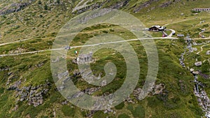 Aerial view of green valleys and waterways. Italy. Mount Cervino, The Matterhorn. Cervinia. Paths and trails photo