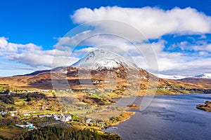 Aerial view of Mount Errigal, the highest mountain in Donegal - Ireland
