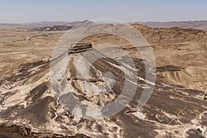 Aerial View Mount Katum Har Qatum in the Ramon Crater in Israel photo