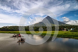 Aerial View of Mount Mayon Volcano and Sumlang Lake Near Legazpi City in Albay, Philippines photo