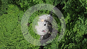 Aerial view of mountain hill with forest