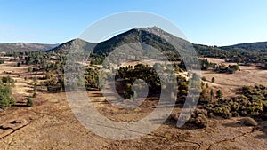 Aerial view of the mountain of Lake Cuyamaca, California, USA