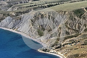 Aerial view of Mountain landscape and Black Sea coast near Sudak, Crimea, Ukraine