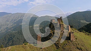 Aerial view mountain landscape Georgia Tusheti Omalo