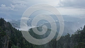 Aerial view on mountain lansdcape and sky with clouds after summer rain