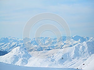 Aerial view of mountain peaks, France