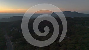 Aerial view of mountain range at morning sunrise, Pren mountain pass Da Lat, Viet Nam