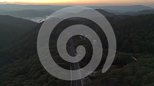 Aerial view of mountain range at morning sunrise, Pren mountain pass Da Lat, Viet Nam