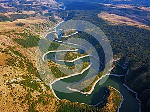 Aerial view of mountain river Uvac in Serbia