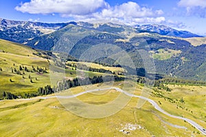 Aerial view of mountain road in summer