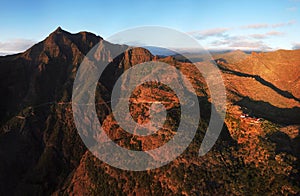 Aerial view of mountain road to Masca village on Tenerife, Canary Islands, Spain