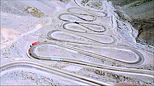 Aerial view of mountain roads and nature in Santiago, Chile